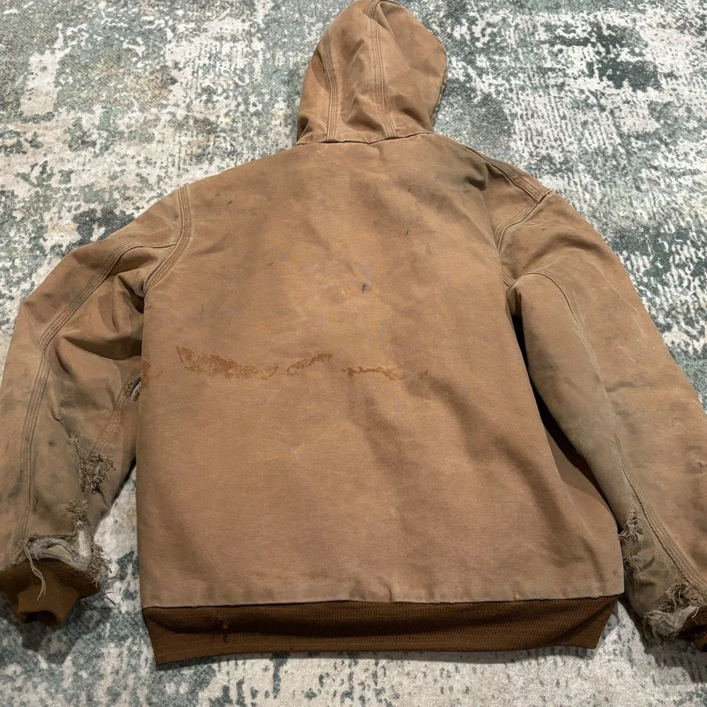 Thrashed Vintage USA Carhartt Grunge Hooded Jacket FRJ 184 BRN